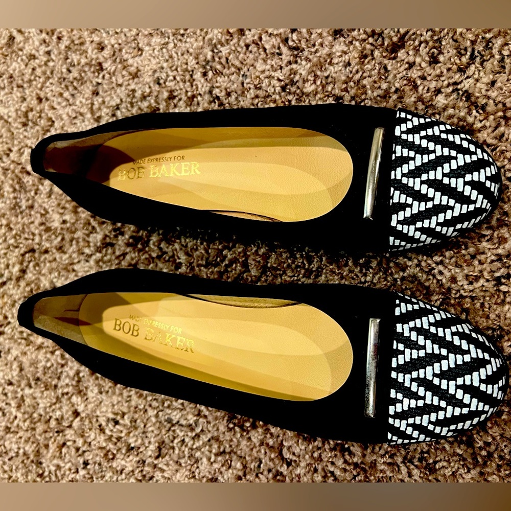 Black Suede Flats with detailing on Toe Box Matching Detailing on low heel